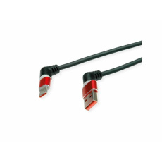 Kábel USB 2.0 AM/CM Typ C 1m, High Speed, čierny/červený, uhľový 90°, otočné konektory