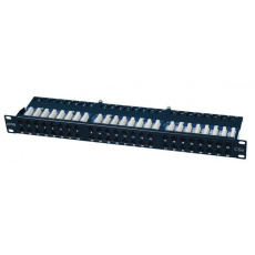 CNS patch panel 48port Cat5E, UTP, blok 110, vyväz. lišta, 1U, čierny