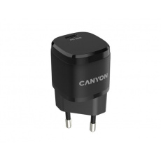 Canyon H-20-05, vysokorýchlostná univerzálna nabíjačka do steny 1xUSB-C, 20W, PD, čierna Canyon H-20-05, vysokorýchlostná univerzálna nabíjačka do steny 1xUSB-C, 20W, PD, čierna