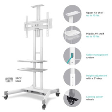 ONKRON Mobile TV Stand for 40-70” TVs with Wheels Shelves Height Adjustable Rolling TV Cart, White ONKRON Mobile TV Stand for 40-70” TVs with Wheels Shelves Height Adjustable Rolling TV Cart, White
