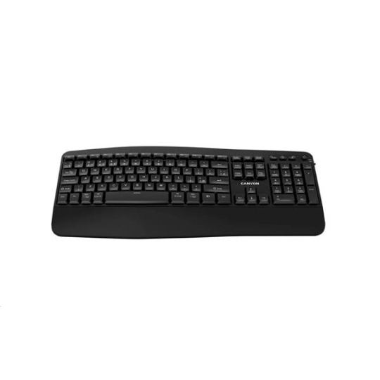 Canyon HKB-W6, 2v1 bezdrôtová klávesnica, ergonomická s opierkou, vodeodolná, 104 klávesov, US, čierna