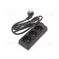Predlžovací sieťový kábel; 3x1,5mm2; Zásuvky: 3; PVC; čierna; 1,5m