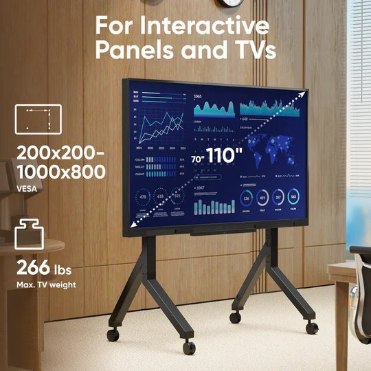 ONKRON mobilný TV stojan pre 70" - 110" do 125 kg, s držiakom, čierny VESA: 200x200 - 1000x600