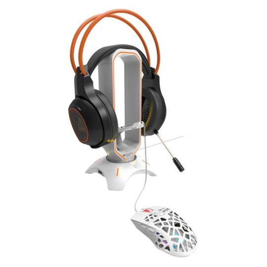 Canyon WH-200, 3v1, stojan pre herný headset + bungee stabilizátor kábla hernej myši + USB hub, biely