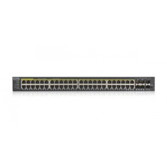 Zyxel GS1920-48HPv2, 52 Port Smart Managed PoE Switch 48x Gigabit Copper PoE and 4x Gigabit dual pers., hybrid mode