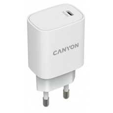 Canyon H-20-02, vysokorýchlostná univerzálna nabíjačka do steny 1xUSB-C, 20W, PD, biela Canyon H-20-02, vysokorýchlostná univerzálna nabíjačka do steny 1xUSB-C, 20W, PD, biela
