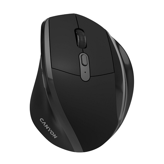 Canyon OnClick 17, ergonomická bezdrôtová optická myš, USB prijímač, 6 tlačidiel, 800/1200/1600 DPI, čierna