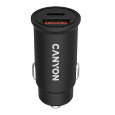 Canyon C-20B03, vysokorýchlostná autonabíjačka, 1xUSB-C, 30W PD, 1 x USB-A, 18W QC 3.0, čierna 