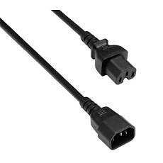 Kábel sieťový 230V predlžovací, C14 - C15, 1.5m, 1.00mm2, 10A, čierny