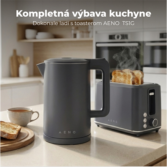 AENO Rychlovarná kanvica EK13G - 1,7 l, dvojstenná stena, automatické vypnutie, nerezové vnútro, sivá