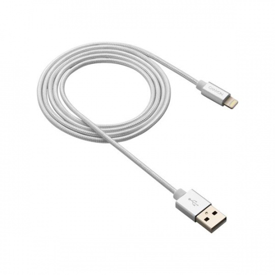 CANYON Charge & Sync MFI braided cable with metalic shell, USB to lightning, certified by Apple, cable length 1m, OD2.8mm, Pearl W