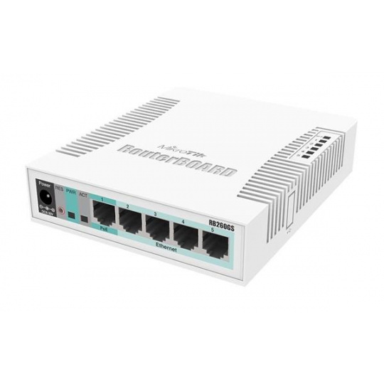MIKROTIK RouterBOARD 260GS  5-port Gigabit smart switch + 1x SFP (SwitchOS, plastic case + zdroj)