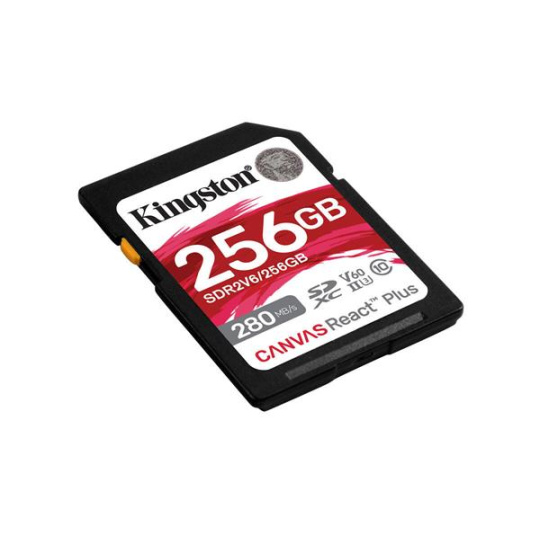 256 GB .SDXC karta Kingston . Canvas React Plus Class UHS-II U3 V60 ( r280MB/s, w150MB/s )