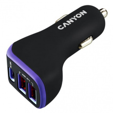 Canyon C-08, univerzálna autonabíjačka, 2x USB-A, 1xUSB-C 18W PD, Smart IC, LED, fialovo - čierna 