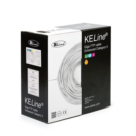 KELine kábel FTP, Cat5E, drôt, PVC, box 305 m - šedá
