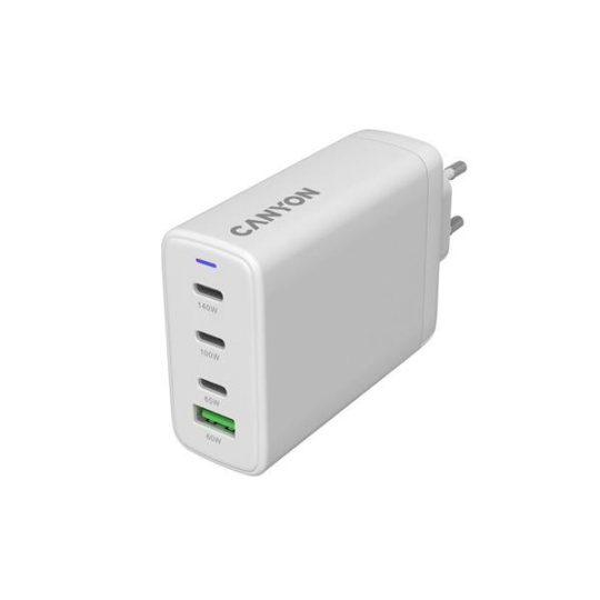 Canyon On Charge 140ACC, vysokorýchlostná univerzálna nabíjačka do steny, 3xUSB-C 140W/100W/65W, 1xUSB-A 60W, biela