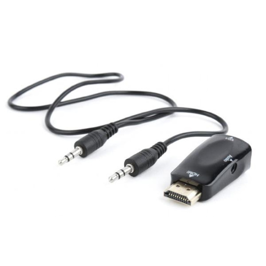 Gembird adaptér HDMI (M) na VGA (F) + 3.5 mm audio (M na M), single port, čierny