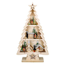 Solight LED drevený vianočný stromek s dekoráciami, 13x LED, prírodné drevo, 53cm, 2x AA Solight LED drevený vianočný stromek s dekoráciami, 13x LED, prírodné drevo, 53cm, 2x AA