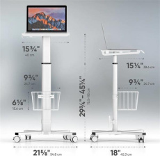 Height-adjustable laptop medical trolley on wheels KRON LMG30, white Height-adjustable laptop medical trolley on wheels KRON LMG30, white