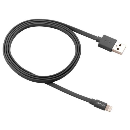 Charge & Sync MFI flat cable, USB to lightning, certified by Apple, 1m, 0.28mm, Dark grayManufacturer: CANYON