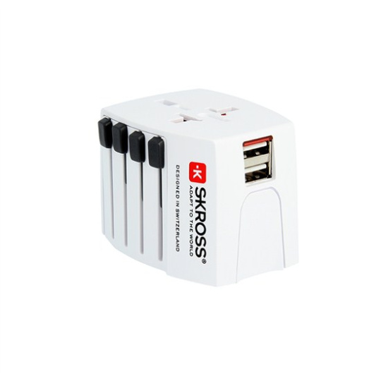 SKROSS cestovný adaptér MUV USB, 2.5A max., vr. USB nabíjania 2x výstup 2400mA, univerzálny pre 150 krajín