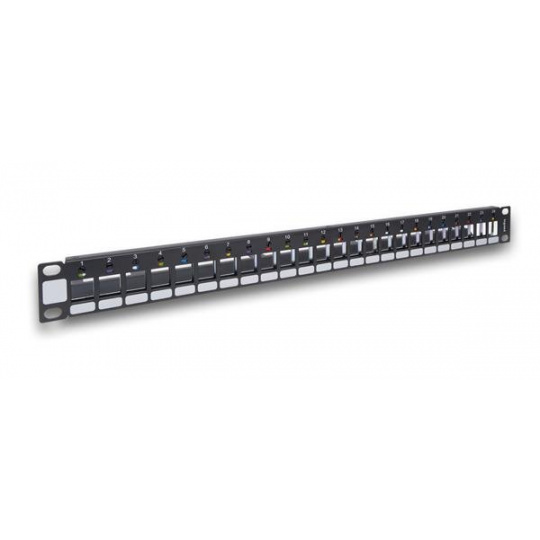 Legrand Linkeo modulárny patch panel s kovovou vyväzovacou lištou na káble, 24xRJ45 STP/UTP, otočné kolieska so 6 farbam