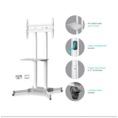 ONKRON Mobile TV Stand Rolling TV Cart w/ 1 Shelf for 32"-65" up to 50 kg, White VESA: 100x100 - 600x400