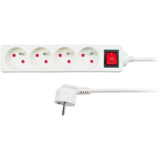 Solight predlžovací prívod, 4 zásuvky, biely, vypínač, 3m Solight predlžovací prívod, 4 zásuvky, biely, vypínač, 3m