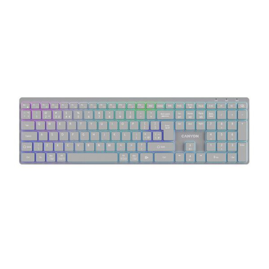 Canyon HKB-W11, 2v1 bezdrôtová klávesnica, vodeodolná, 12 multim. kláves, RGB podsv, plnoh. veľkosť, štíhla, SK/CZ, šedá