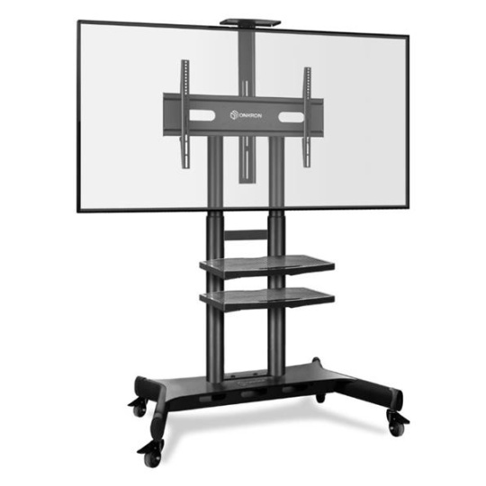 ONKRON Mobile TV Stand for 50-90” TVs with Wheels Shelves Height Adjustable Rolling TV Cart, Black