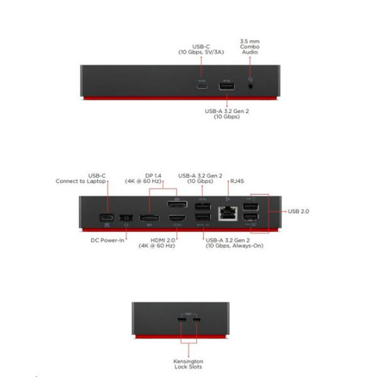 Lenovo ThinkPad USB-C Dock - PD100W (2x DP, 1x HDMI, RJ45, 1x USB-C, 5x USB) max. 3x LCD Lenovo ThinkPad USB-C Dock - PD100W (2x DP, 1x HDMI, RJ45, 1x USB-C, 5x USB) max. 3x LCD