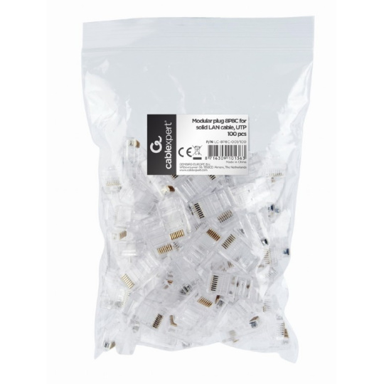 Gembird Modular plug 8P8C for solid LAN cable CAT5, UTP, 100 pcs per bag