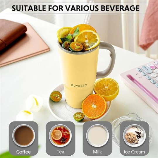BUYDEEM Termo hrnček so slamkou 700 ml, model DS57, farba jemná žltá