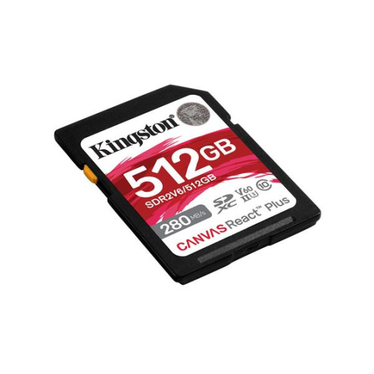 512 GB .SDXC karta Kingston . Canvas React Plus Class UHS-II U3 V60 ( r280MB/s, w150MB/s )