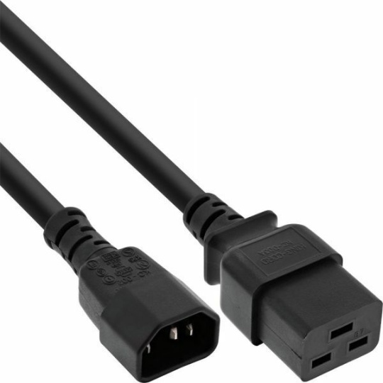 Kábel sieťový 230V C14 - C19, 1m, 1.50mm2, 10A, čierny