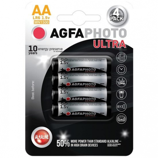 AgfaPhoto Ultra alkalická batéria 1.5V, LR06/AA, blister 4ks 