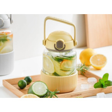 BUYDEEM Sklenená fľaša so slamkou 1L, model DG710, farba jemná žltá