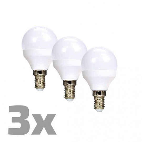 Solight ECOLUX LED žiarovka 3-pack, miniglobe, 6W, E14, 3000K, 450lm, biele prevedenie, 3ks