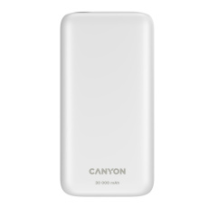 Canyon PB-301, Powerbank, Li-Pol, 30.000 mAh, Vstup: 1x Micro-USB, 1x Lightning, Výstup: 2x USB-A, biela