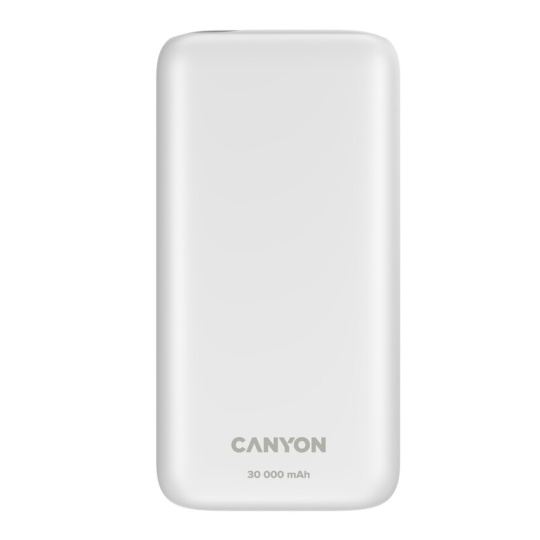 Canyon PB-301, Powerbank, Li-Pol, 30.000 mAh, Vstup 1x USB-C a 1x Micro-USB, výstup: 1x USB-C a 2x USB-A, biela