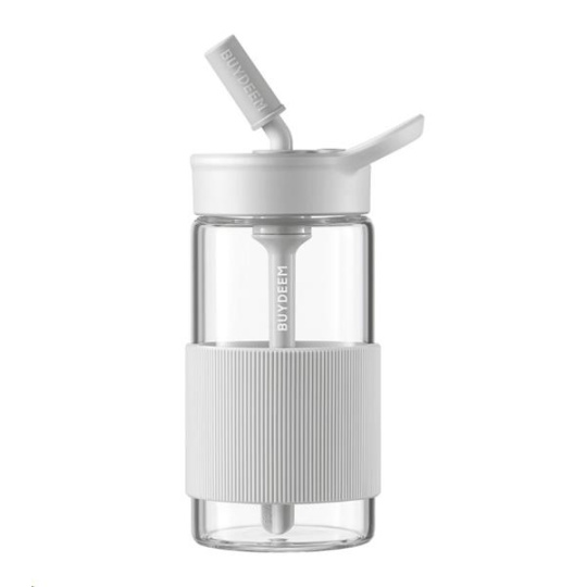 BUYDEEM Prenosná sklenená fľaša so slamkou 500 ml, model CD1017, farba ovsená biela