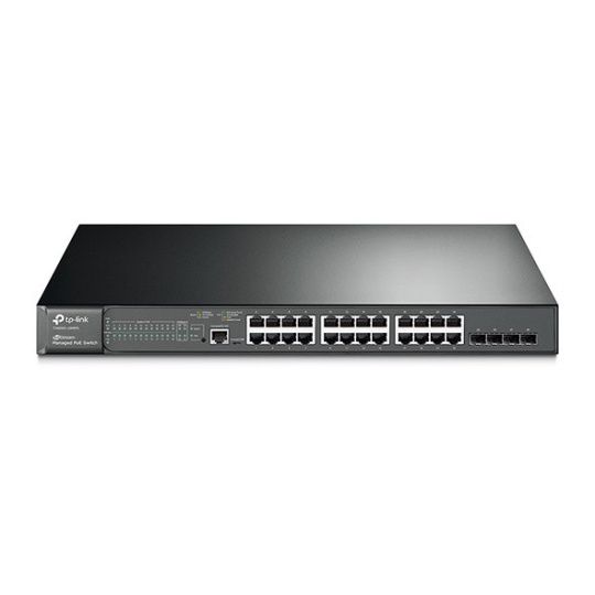 TP-LINK "JetStream™ 24-Port Gigabit L2+ Managed Switch with 4 10GE SFP+ SlotsPORT: 24× Gigabit RJ45 Ports, 4× 10G SFP+