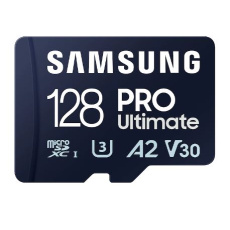 128 GB . microSDXC karta Samsung PRO Ultimate + SD adapter (U3, V30, A2), (r200MB/s, w130MB/s)