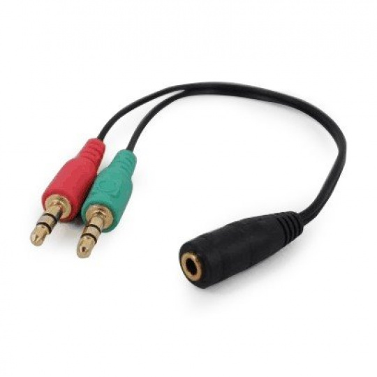 Gembird audio adaptér 3.5 mm 4-pin (F) na 2 x 3.5 mm stereo jack (M), kábel 0.2m