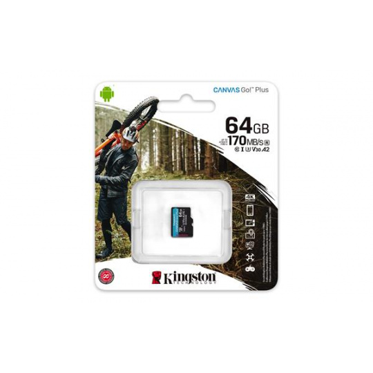 64 GB . microSDXC karta Kingston Canvas Go Class U3 UHS-I V30 (r90MB/s, w45MB/s) bez adaptéra