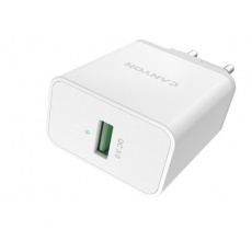 Canyon H-24, vysokorýchlostná univerzálna nabíjačka do steny 1xUSB-A, 24W Quick Charge 3.0, 4 typy ochrany, biela