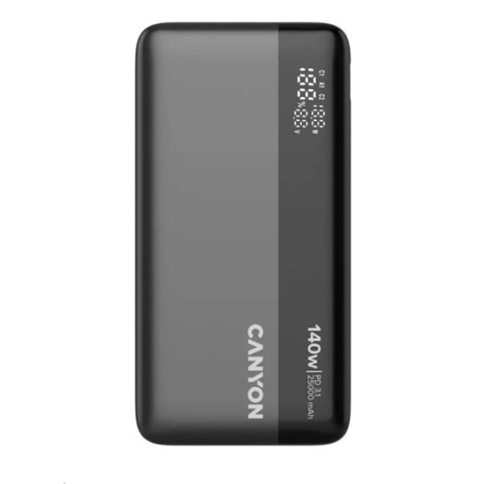 Canyon OnPower 240, Powerbank, 25.000 mAh, 140W ultra rýchla, displej, in: USB-C, out: USB-A, QC3.0/USB-C, PD 3.1,