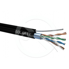 SOLARIX kabel Outdoor, FTP, Cat5E, drôt, PVC, Eca, box 305m, s ocelovým lankom - šedá