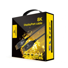 Gembird kábel DisplayPort (M - M), 8K, aktívny, optický (AOC), s Ethernetom, prémiový, 20 m, čierny Gembird kábel DisplayPort (M - M), 8K, aktívny, optický (AOC), s Ethernetom, prémiový, 20 m, čierny