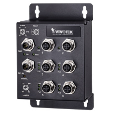 VIVOTEK 4x10/100 M12 4-pin D-kód PoE (802.3af/at, PoE budget 120W, 30W per port) + 2x10/100 M12 4-pin D-kód, 1x M12 5-pin A-kód al